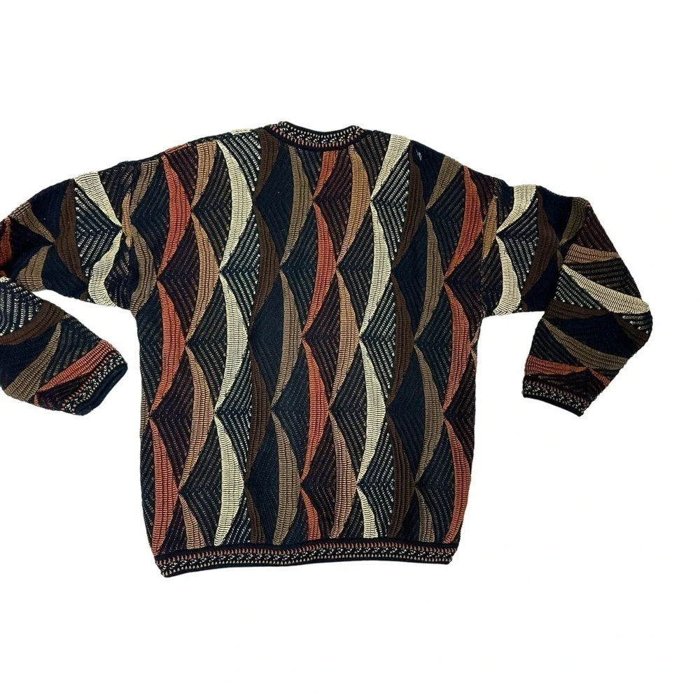 1990s vtg TUNDRA 3D KNIT COTTON SWEATER M Coogi Canada Biggie 90s Hip Hop Brown